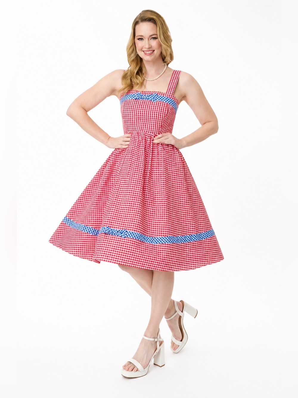 Unique Vintage 1960s Movie Date Red & Blue Gingham Swing Dress, XL, NWT! - Picture 10 of 16